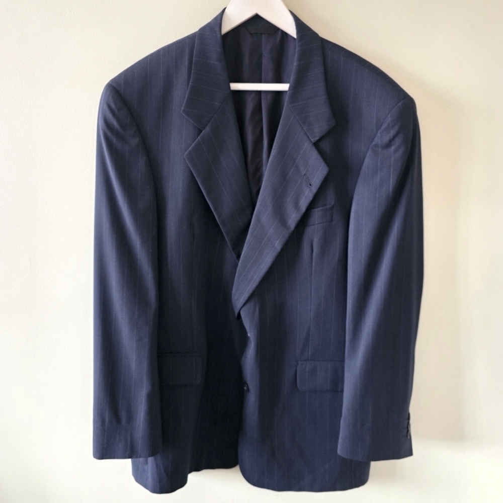 Ermenegildo Zegna 42R Navy Wide Pinstripe Wool Blazer Old Money Luxury Executive